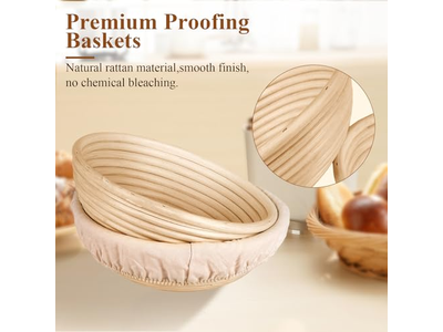 Kit de Inicio de Masa Madre de Banneton Cubiertas de Lino de Croché para Herramientas de Horneado de Ratán Ovaladas