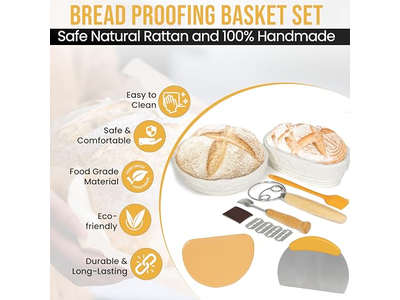 Cesta de Prueba Benetton Redonda con Forro para Pan Casero de Ratán con Juego de Cubierta