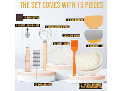 Cesta de Prueba Benetton Redonda con Forro para Pan Casero de Ratán con Juego de Cubierta