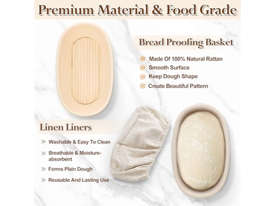 Cesta de Prueba de Pan Brotform 1Kg 9 Pulgadas Ovalada Banneton Hecha a Mano Tamaño Grande Personalizado