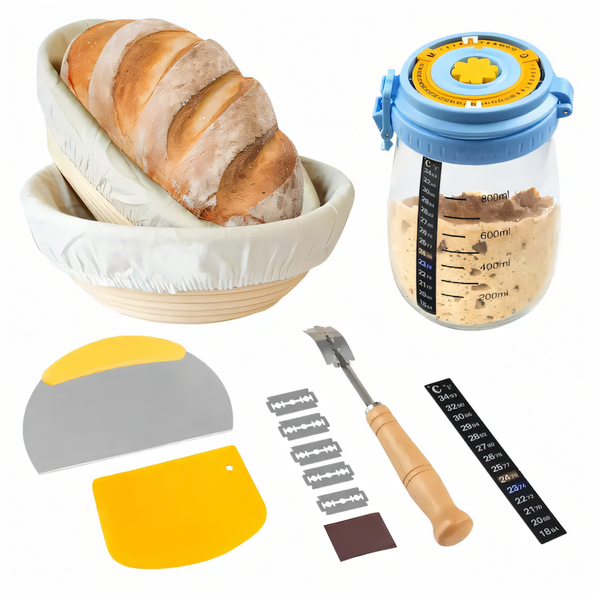 cesta de fermentación con accesorios