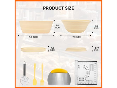 Bannetons de Pulpa de Madera Ovalados con Forros de Ratán de 9 Pulgadas